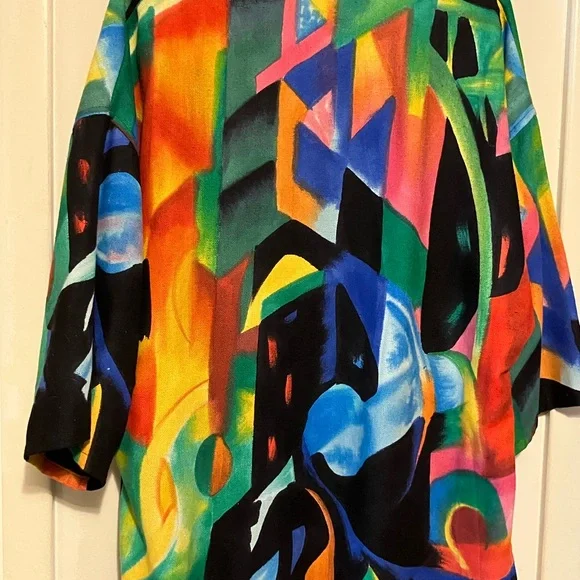 Dilemma Dhun Shroff Womens Silk Kimono One Size Colorful Abstract Art To Wear - Picture 5 of 6